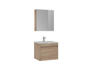 Ensemble Meuble Vasque avec Miroir (2 Pièces) "Side 65 v2" - 65 x 45 x 52 cm - Oak