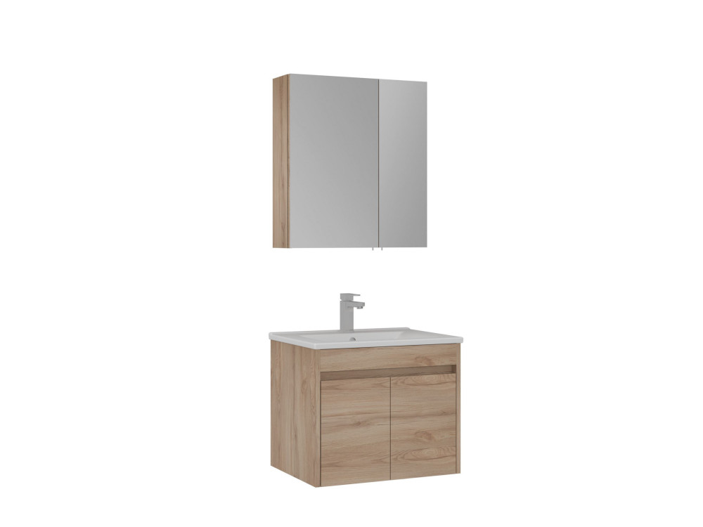 Ensemble Meuble Vasque avec Miroir (2 Pièces) "Side 65 v2" - 65 x 45 x 52 cm - Oak