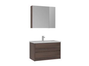 Ensemble Meuble Vasque avec Miroir (2 Pièces) "Side 85 v2" - 85 x 45 x 52 cm - Walnut