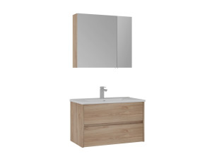 Ensemble Meuble Vasque avec Miroir (2 Pièces) "Side 85 v2" - 85 x 45 x 52 cm - Oak