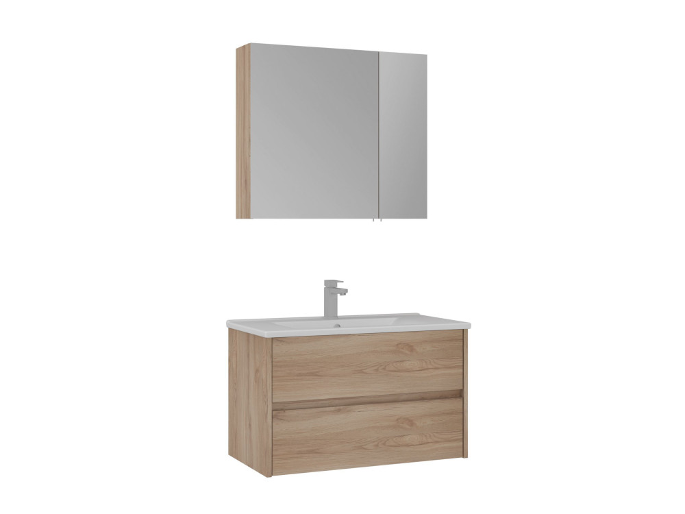 Ensemble Meuble Vasque avec Miroir (2 Pièces) "Side 85 v2" - 85 x 45 x 52 cm - Oak