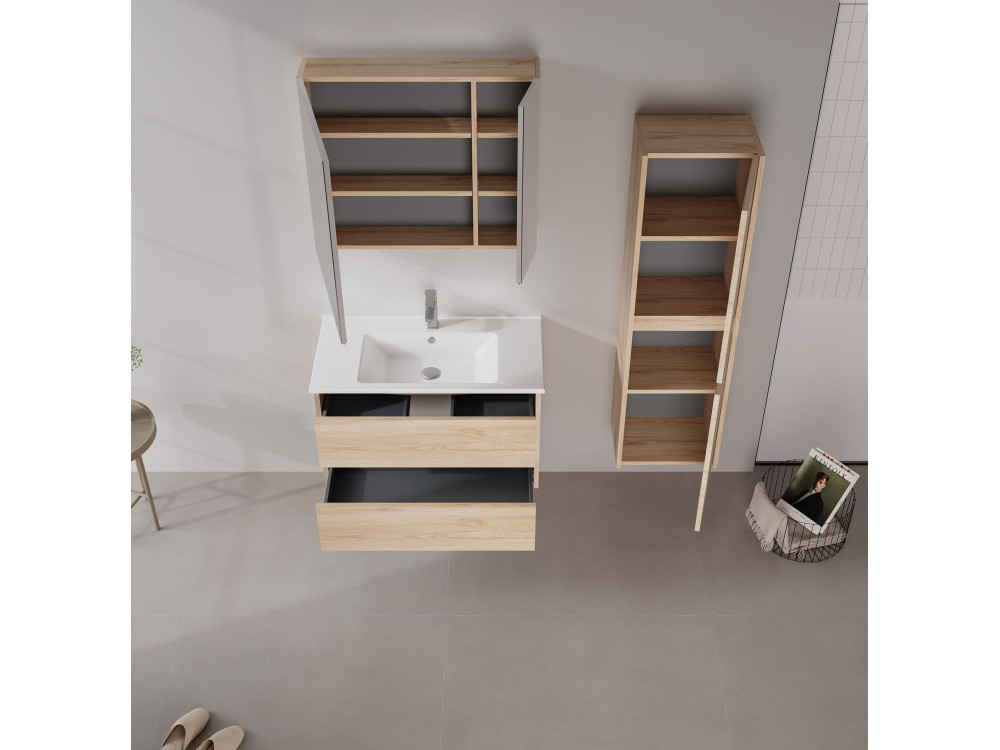 Ensemble Meuble Vasque avec Miroir (2 Pièces) "Side 85 v2" - 85 x 45 x 52 cm - Oak