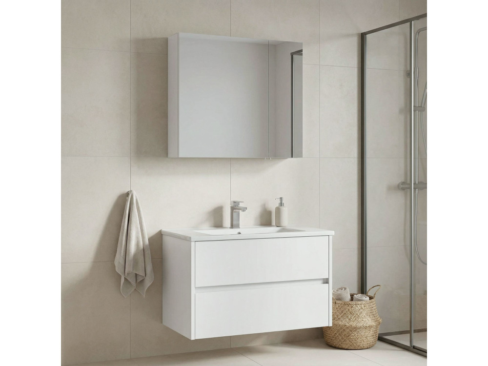 Ensemble Meuble Vasque avec Miroir (2 Pièces) "Side 85 v2" - 85 x 45 x 52 cm - Matte White