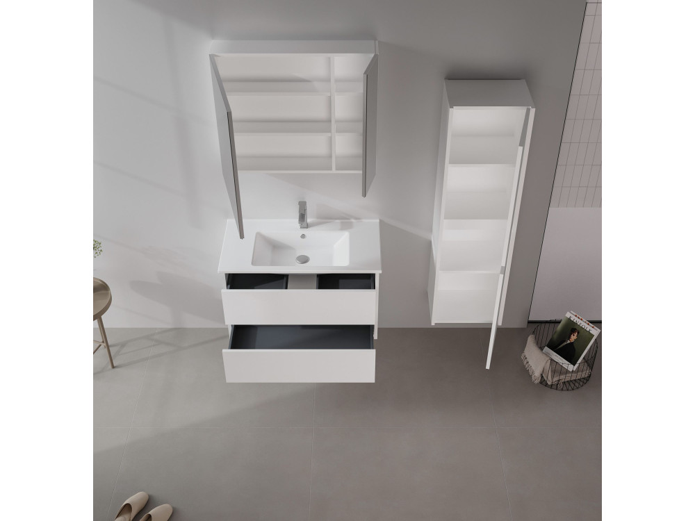 Ensemble Meuble Vasque avec Miroir (2 Pièces) "Side 85 v2" - 85 x 45 x 52 cm - Matte White