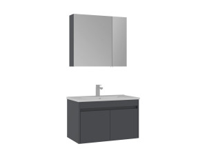 Ensemble Meuble Vasque avec Miroir (2 Pièces) "Side 85 v2" - 85 x 45 x 52 cm - Matte Anthracite