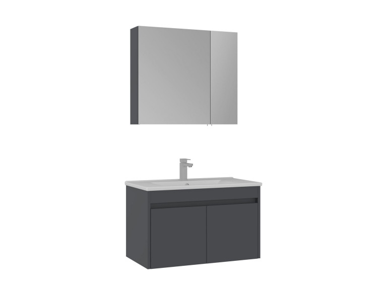 Ensemble Meuble Vasque avec Miroir (2 Pièces) "Side 85 v2" - 85 x 45 x 52 cm - Matte Anthracite
