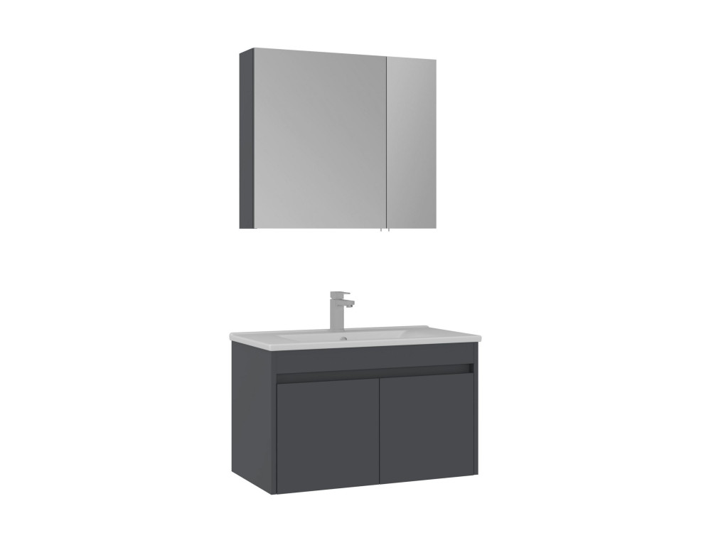 Ensemble Meuble Vasque avec Miroir (2 Pièces) "Side 85 v2" - 85 x 45 x 52 cm - Matte Anthracite