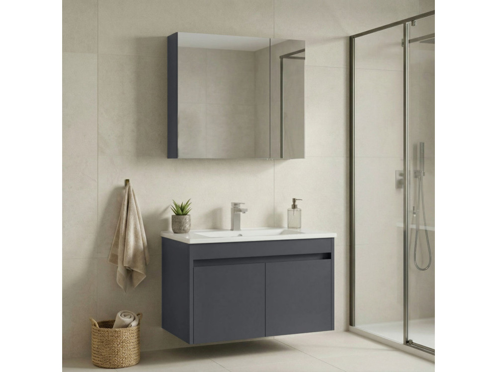 Ensemble Meuble Vasque avec Miroir (2 Pièces) "Side 85 v2" - 85 x 45 x 52 cm - Matte Anthracite