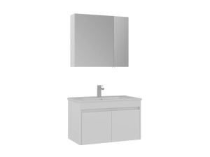 Ensemble Meuble Vasque avec Miroir (2 Pièces) "Side 85 v2" - 85 x 45 x 52 cm - Matte White