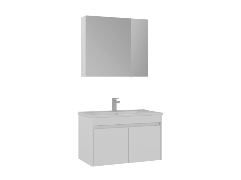 Ensemble Meuble Vasque avec Miroir (2 Pièces) "Side 85 v2" - 85 x 45 x 52 cm - Matte White