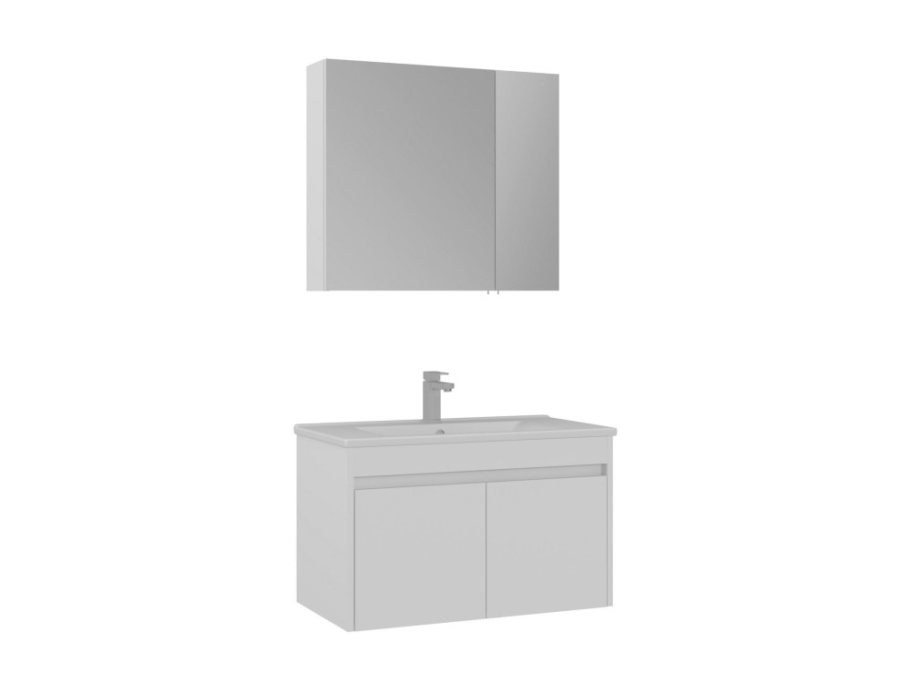 Ensemble Meuble Vasque avec Miroir (2 Pièces) "Side 85 v2" - 85 x 45 x 52 cm - Matte White