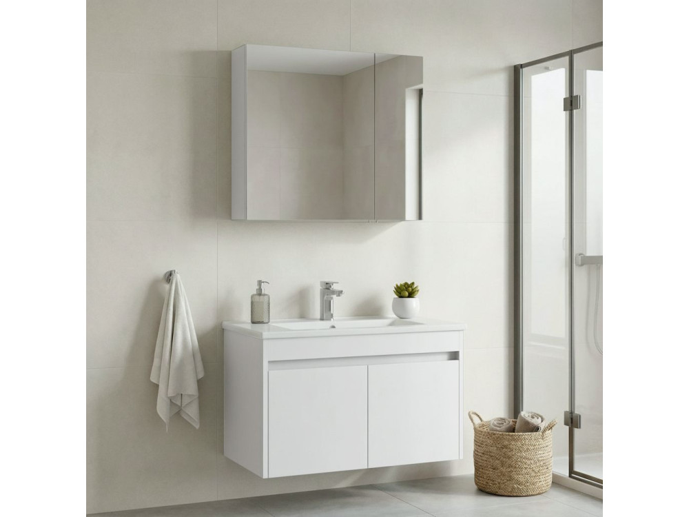 Ensemble Meuble Vasque avec Miroir (2 Pièces) "Side 85 v2" - 85 x 45 x 52 cm - Matte White