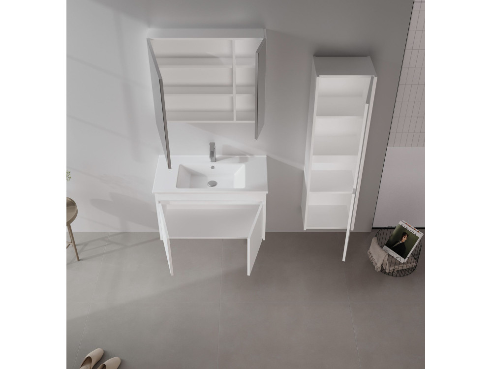 Ensemble Meuble Vasque avec Miroir (2 Pièces) "Side 85 v2" - 85 x 45 x 52 cm - Matte White