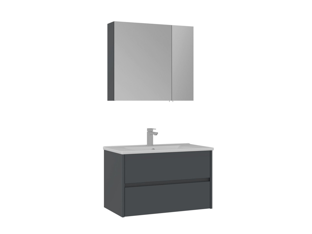 Ensemble Meuble Vasque avec Miroir (2 Pièces) "Side 85 v2" - 85 x 45 x 52 cm - Matte Anthracite