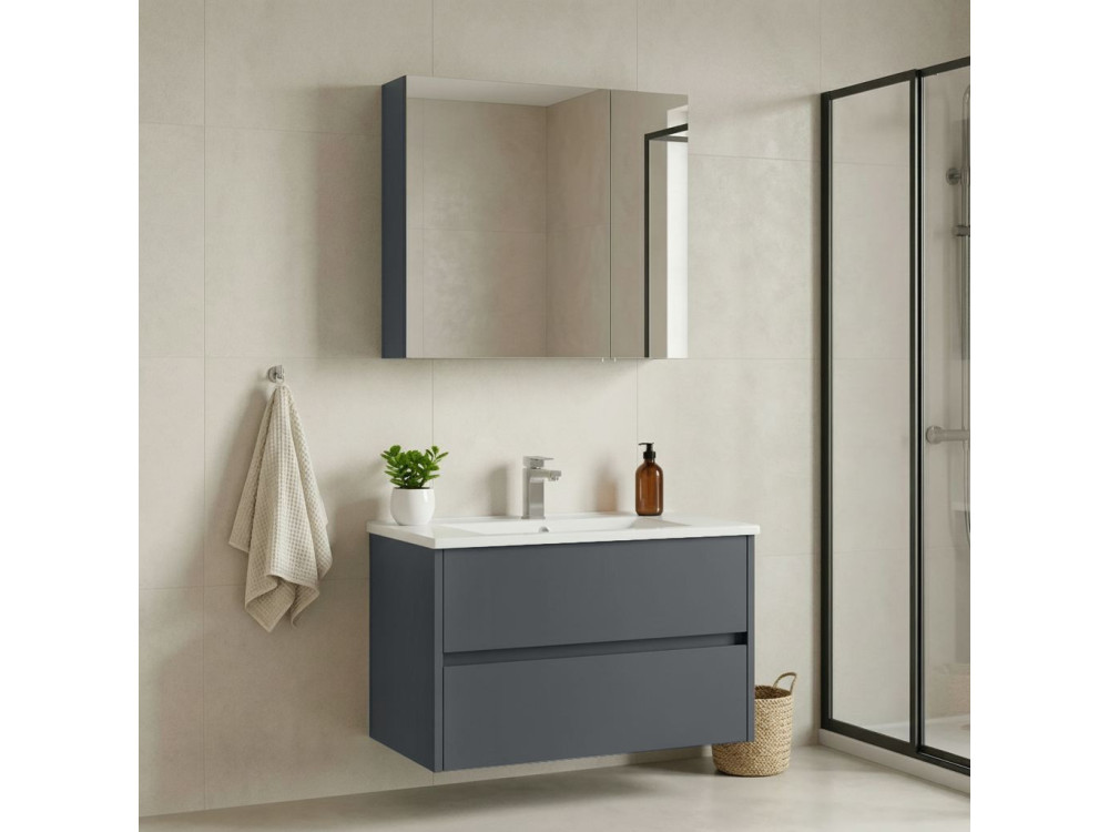 Ensemble Meuble Vasque avec Miroir (2 Pièces) "Side 85 v2" - 85 x 45 x 52 cm - Matte Anthracite