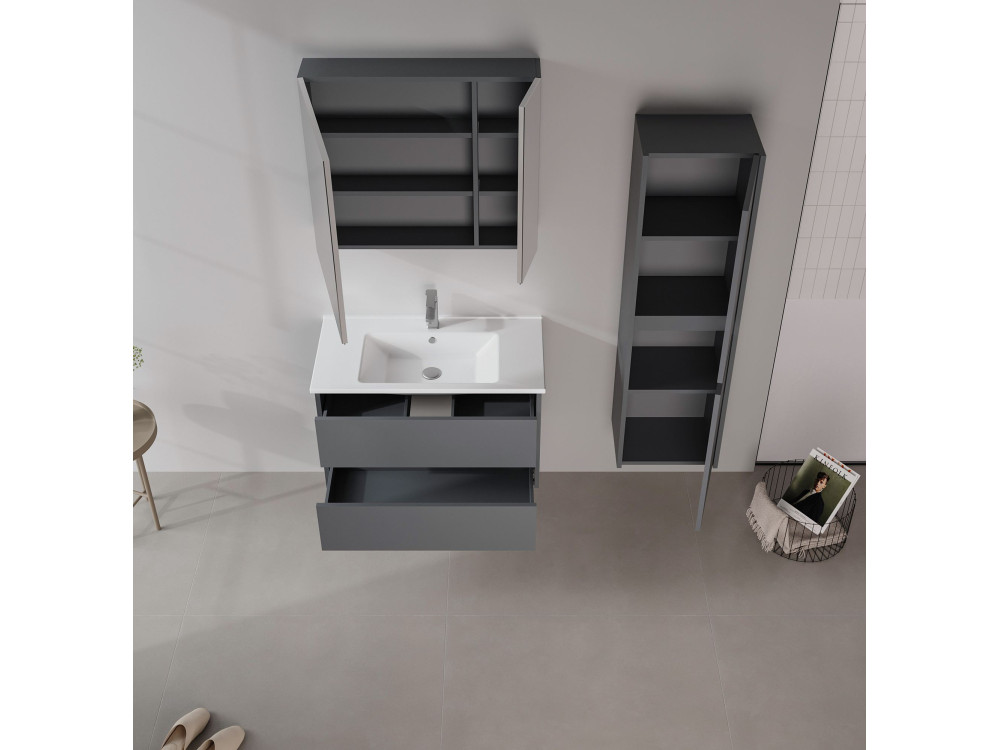 Ensemble Meuble Vasque avec Miroir (2 Pièces) "Side 85 v2" - 85 x 45 x 52 cm - Matte Anthracite