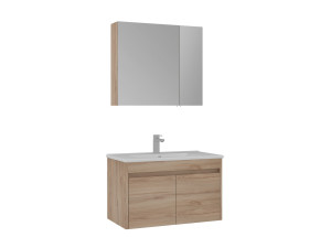 Ensemble Meuble Vasque avec Miroir (2 Pièces) "Side 85 v2" - 85 x 45 x 52 cm - Oak