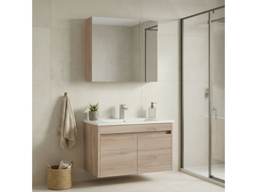 Ensemble Meuble Vasque avec Miroir (2 Pièces) "Side 85 v2" - 85 x 45 x 52 cm - Oak
