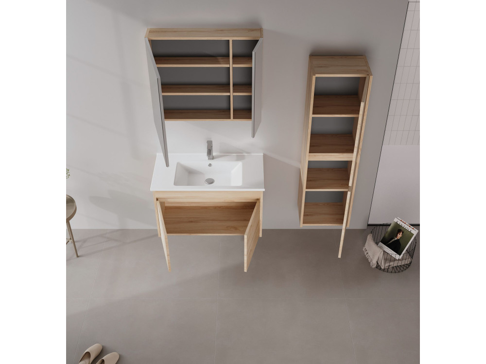 Ensemble Meuble Vasque avec Miroir (2 Pièces) "Side 85 v2" - 85 x 45 x 52 cm - Oak