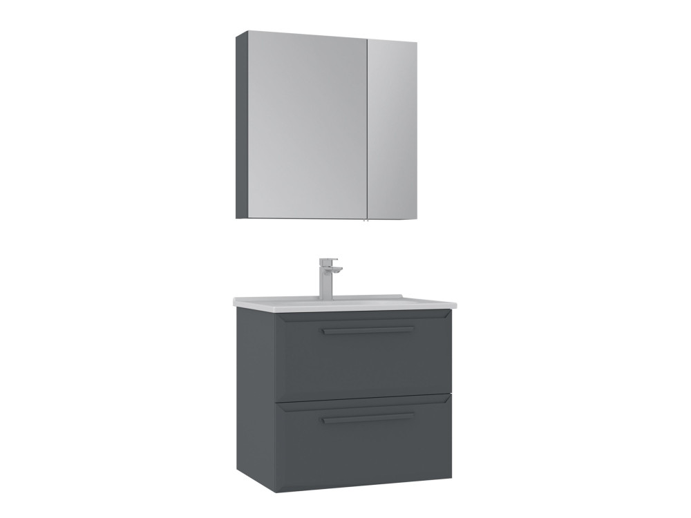 Ensemble Meuble Vasque avec Miroir (2 Pièces) "Nuvola 65 v2" - 65 x 50 x 62 cm - Anthracite