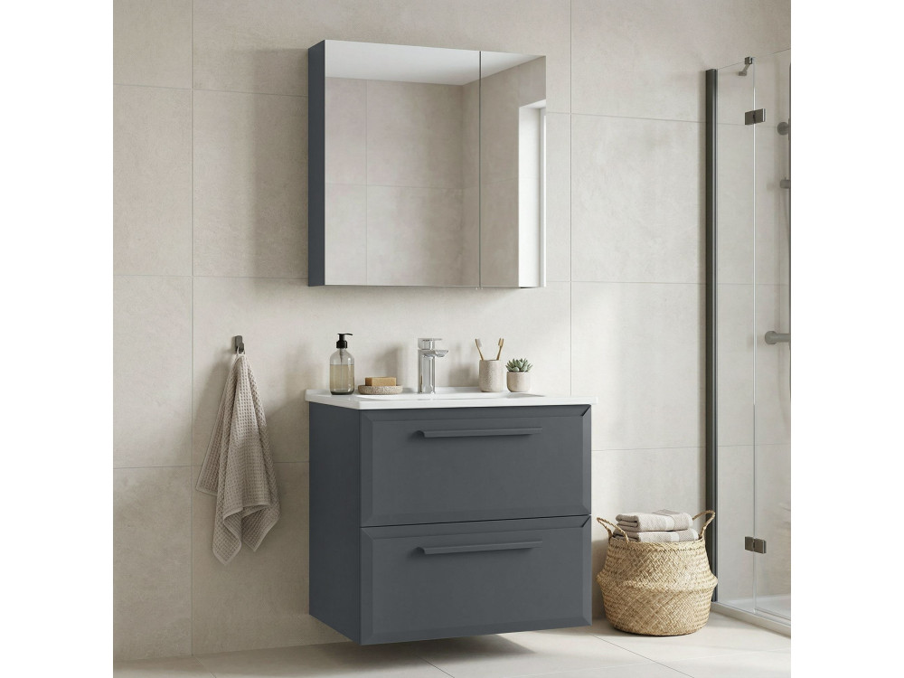 Ensemble Meuble Vasque avec Miroir (2 Pièces) "Nuvola 65 v2" - 65 x 50 x 62 cm - Anthracite