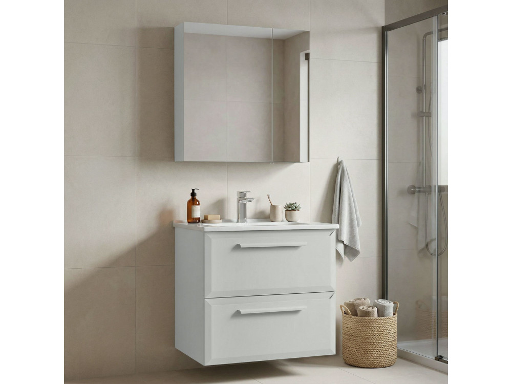 Ensemble Meuble Vasque avec Miroir (2 Pièces) "Nuvola 65 v2" - 65 x 50 x 62 cm - Cashmere