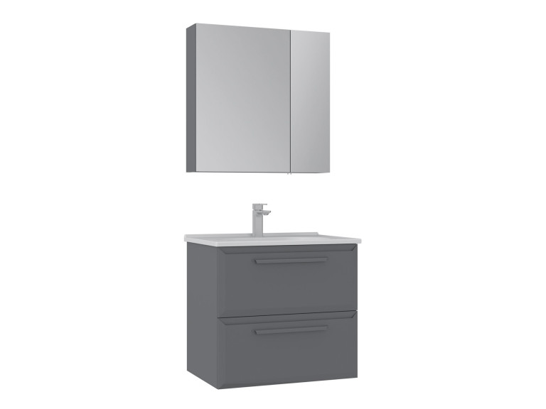 Ensemble Meuble Vasque avec Miroir (2 Pièces) "Nuvola 65 v2" - 65 x 50 x 62 cm - Grey