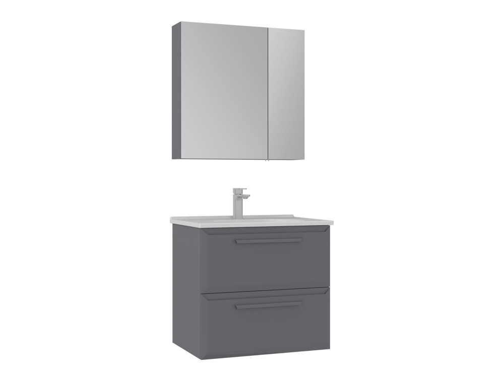 Ensemble Meuble Vasque avec Miroir (2 Pièces) "Nuvola 65 v2" - 65 x 50 x 62 cm - Grey