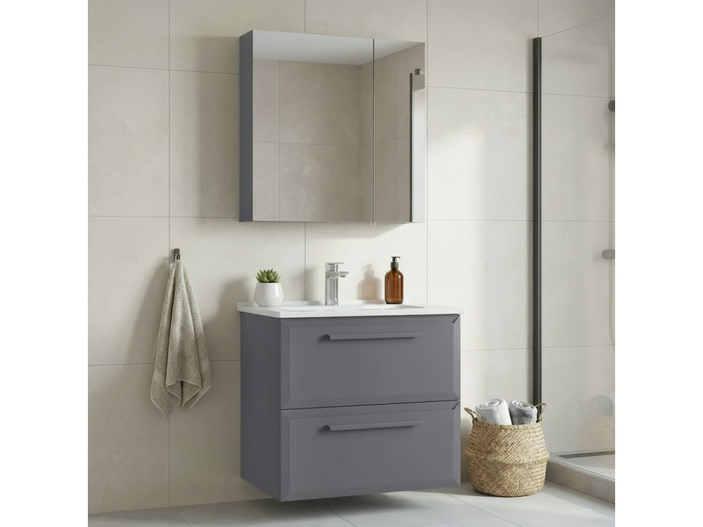 Ensemble Meuble Vasque avec Miroir (2 Pièces) "Nuvola 65 v2" - 65 x 50 x 62 cm - Grey