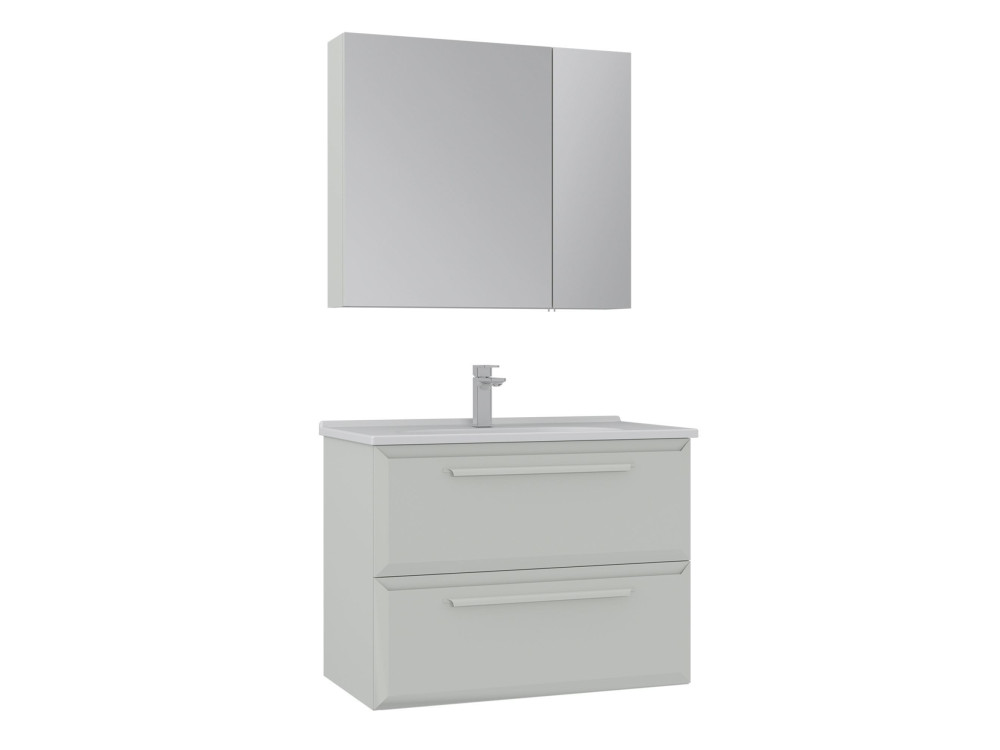 Ensemble Meuble Vasque avec Miroir (2 Pièces) "Nuvola 80 v2" - 80 x 50 x 62 cm - Cashmere