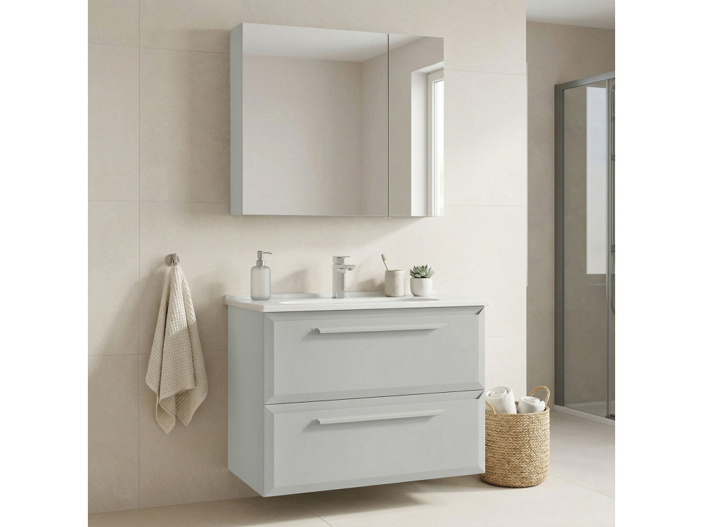 Ensemble Meuble Vasque avec Miroir (2 Pièces) "Nuvola 80 v2" - 80 x 50 x 62 cm - Cashmere