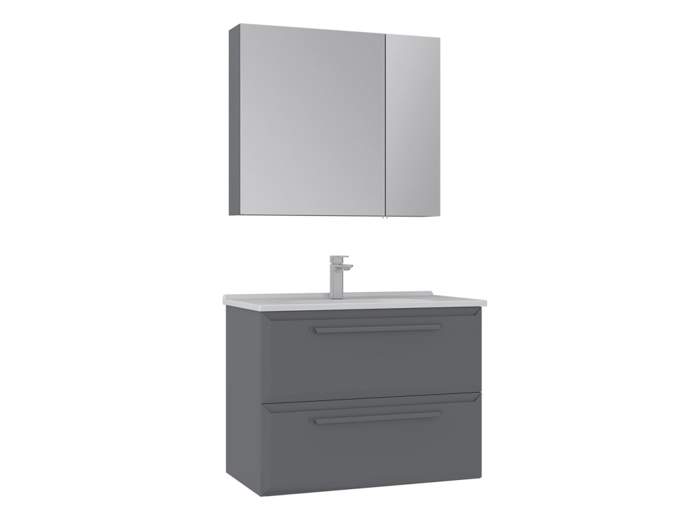 Ensemble Meuble Vasque avec Miroir (2 Pièces) "Nuvola 80 v2" - 80 x 50 x 62 cm - Grey