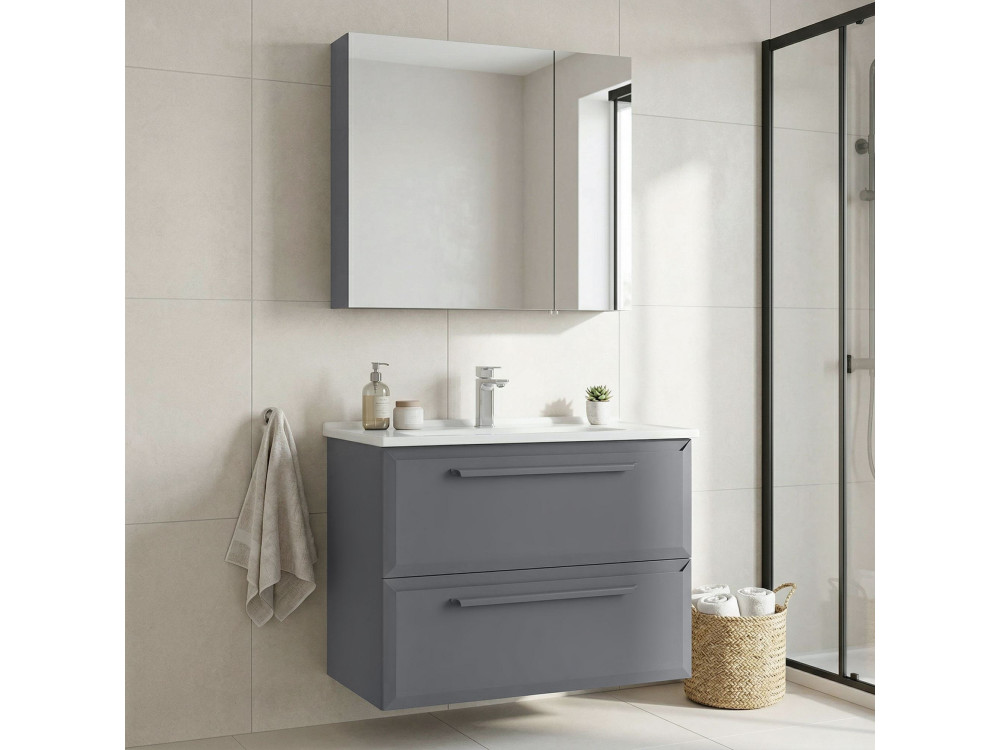 Ensemble Meuble Vasque avec Miroir (2 Pièces) "Nuvola 80 v2" - 80 x 50 x 62 cm - Grey