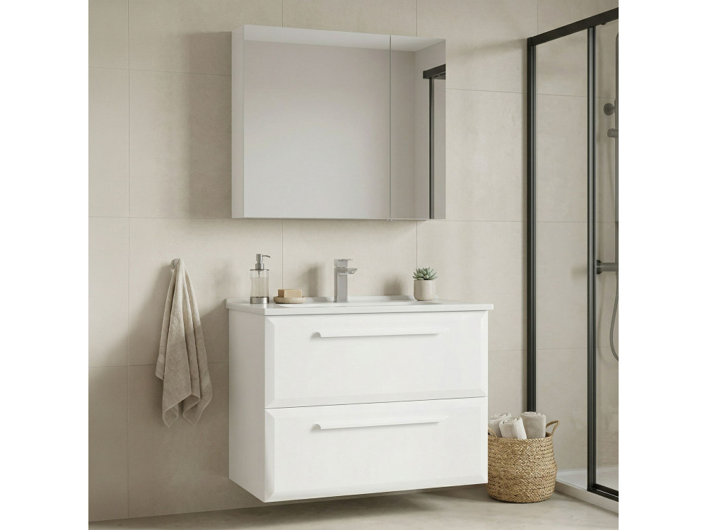 Ensemble Meuble Vasque avec Miroir (2 Pièces) "Nuvola 80 v2" - 80 x 50 x 62 cm - White