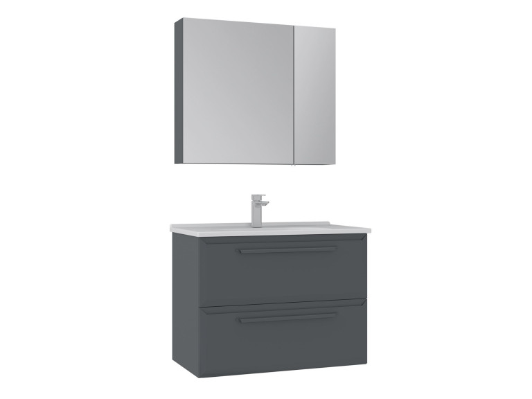 Ensemble Meuble Vasque avec Miroir (2 Pièces) "Nuvola 80 v2" - 80 x 50 x 62 cm - Anthracite