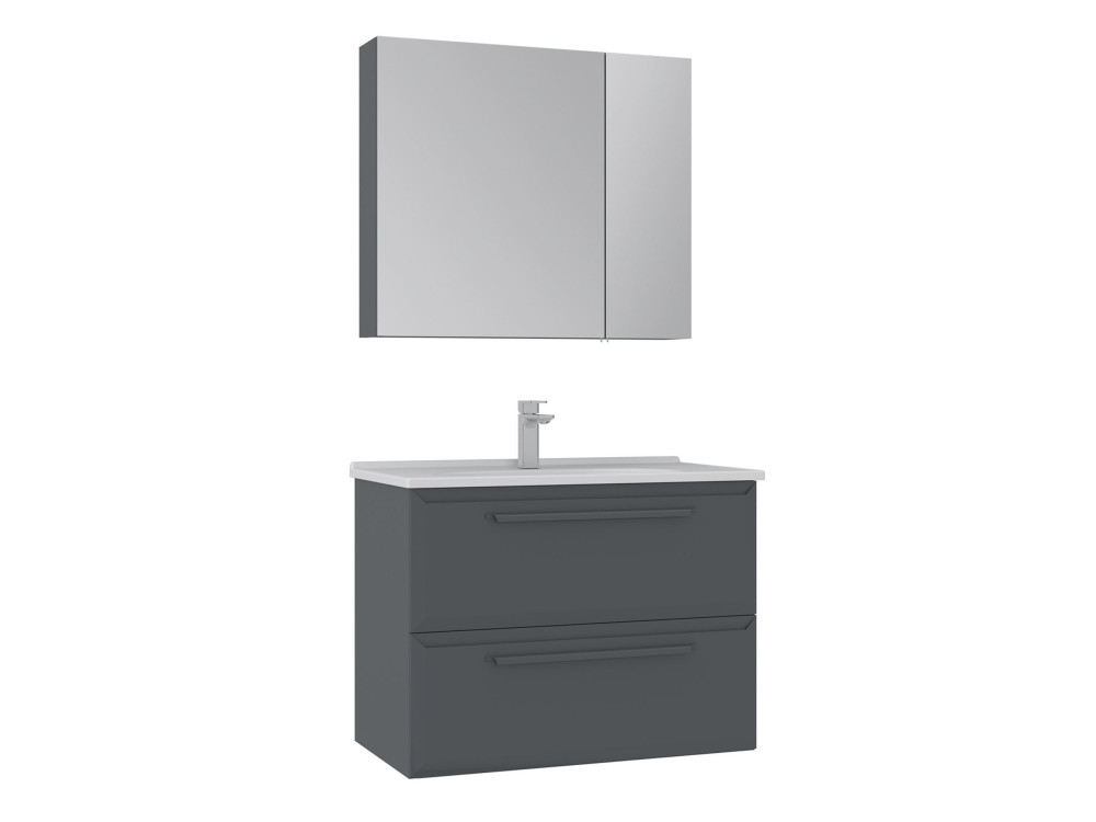 Ensemble Meuble Vasque avec Miroir (2 Pièces) "Nuvola 80 v2" - 80 x 50 x 62 cm - Anthracite