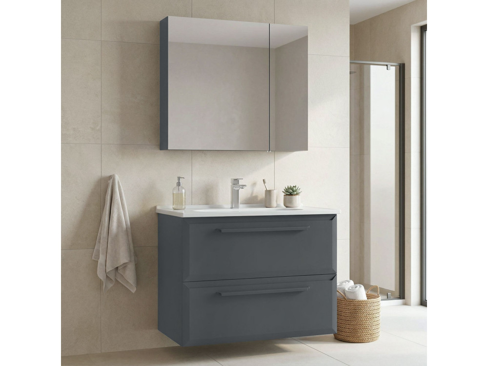 Ensemble Meuble Vasque avec Miroir (2 Pièces) "Nuvola 80 v2" - 80 x 50 x 62 cm - Anthracite