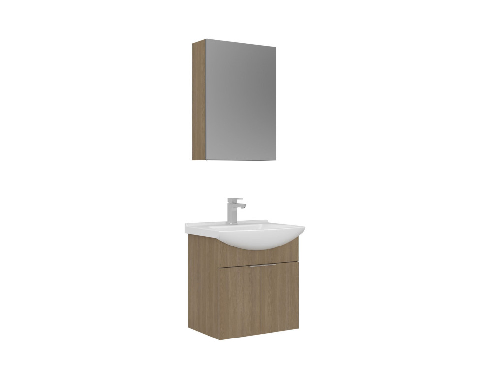 Ensemble Meuble Vasque avec Miroir (2 Pièces) "Purus 55" - 55 x 50 x 58 cm - Oak