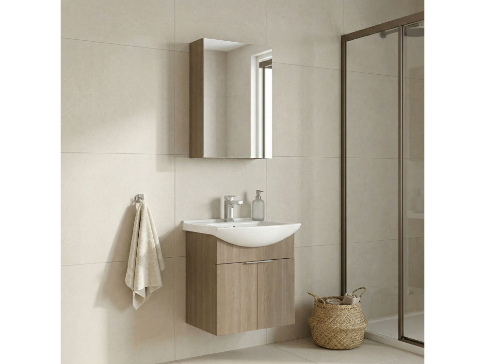 Ensemble Meuble Vasque avec Miroir (2 Pièces) "Purus 55" - 55 x 50 x 58 cm - Oak