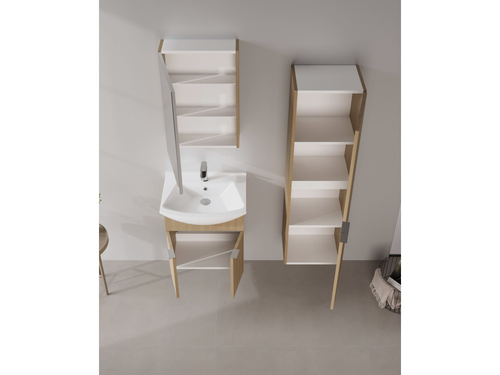 Ensemble Meuble Vasque avec Miroir (2 Pièces) "Purus 55" - 55 x 50 x 58 cm - Oak