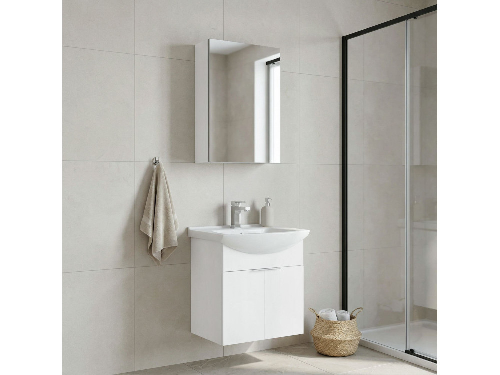 Ensemble Meuble Vasque avec Miroir (2 Pièces) "Purus 55" - 55 x 50 x 58 cm - White