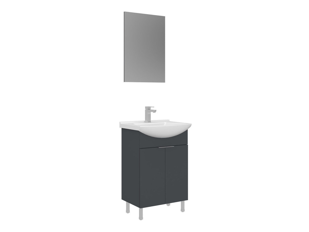 Ensemble Meuble Vasque avec Miroir (2 Pièces) "Purus 55" - 55 x 2 x 83 cm - Matte Anthracite