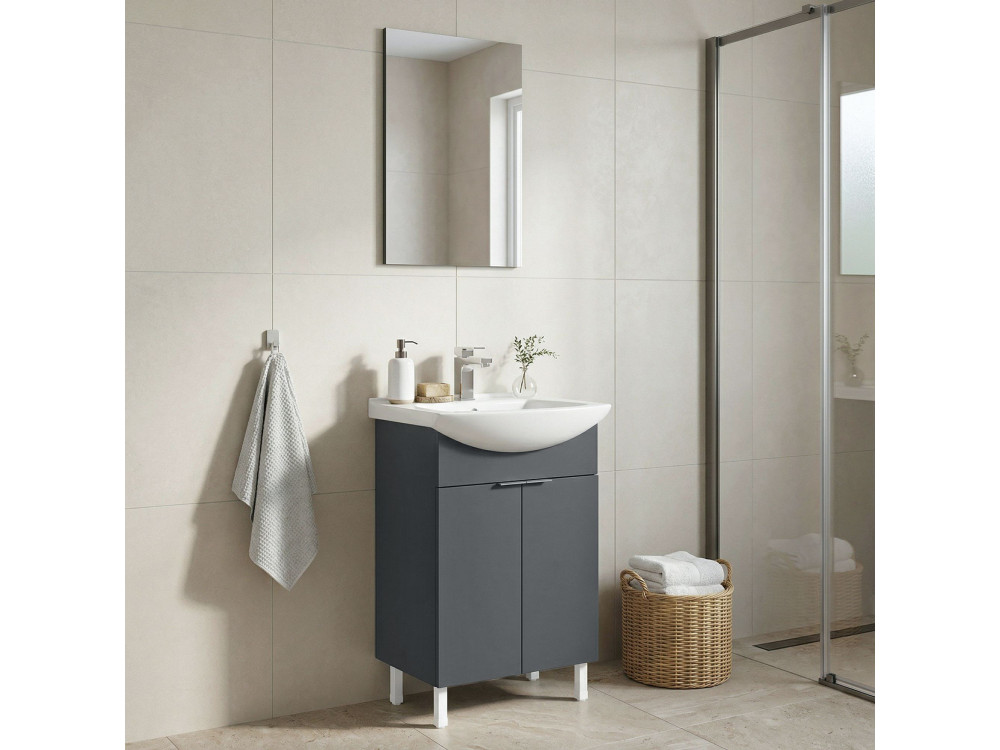 Ensemble Meuble Vasque avec Miroir (2 Pièces) "Purus 55" - 55 x 2 x 83 cm - Matte Anthracite