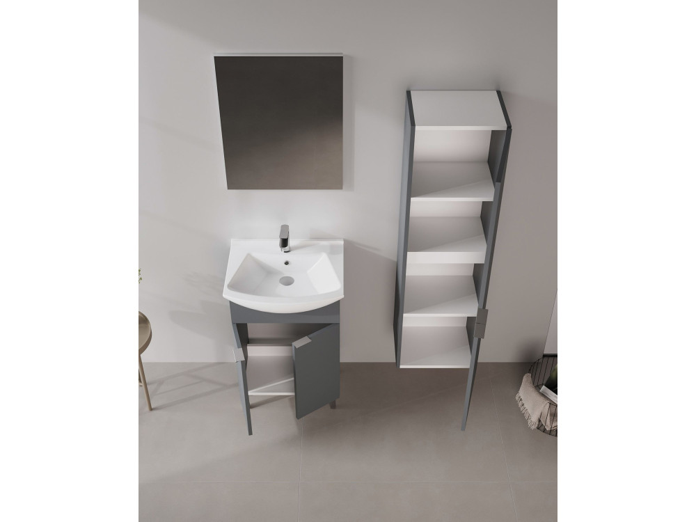Ensemble Meuble Vasque avec Miroir (2 Pièces) "Purus 55" - 55 x 2 x 83 cm - Matte Anthracite