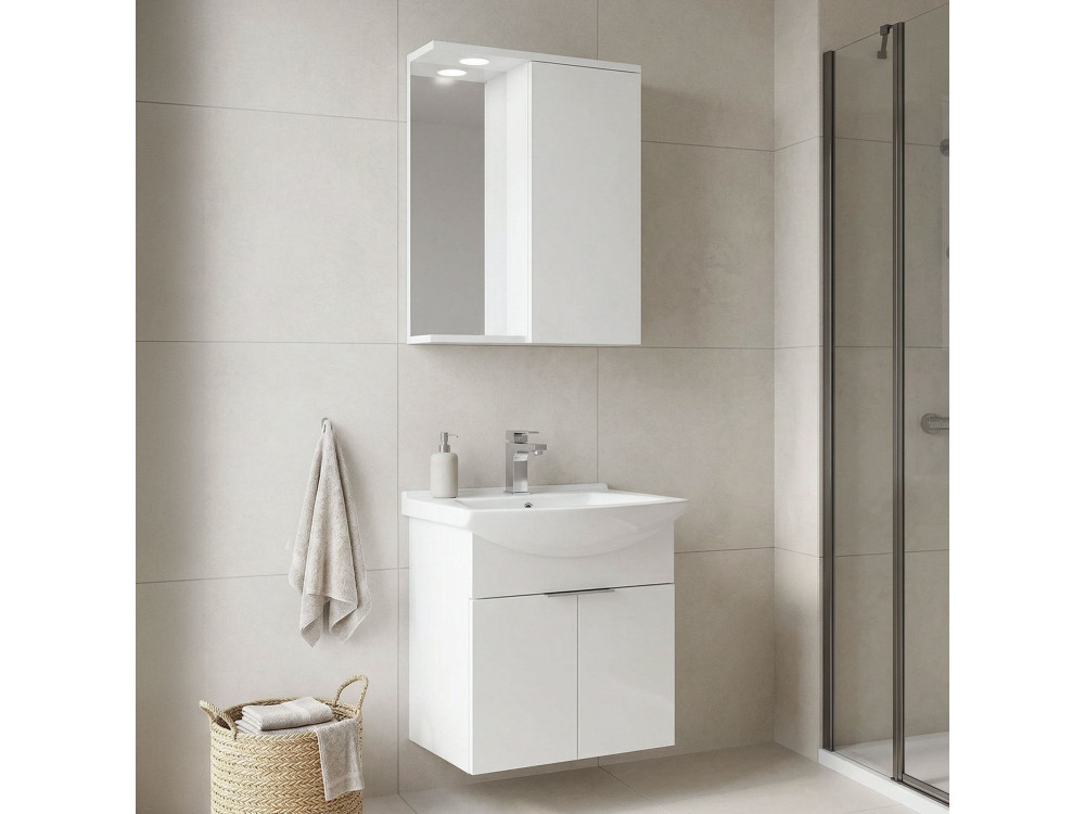 Ensemble Meuble Vasque avec Miroir (2 Pièces) "Purus 55" - 55 x 50 x 58 cm - White