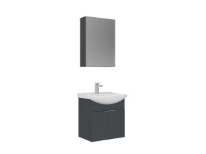 Ensemble Meuble Vasque avec Miroir (2 Pièces) "Purus 55" - 55 x 50 x 58 cm - Matte Anthracite