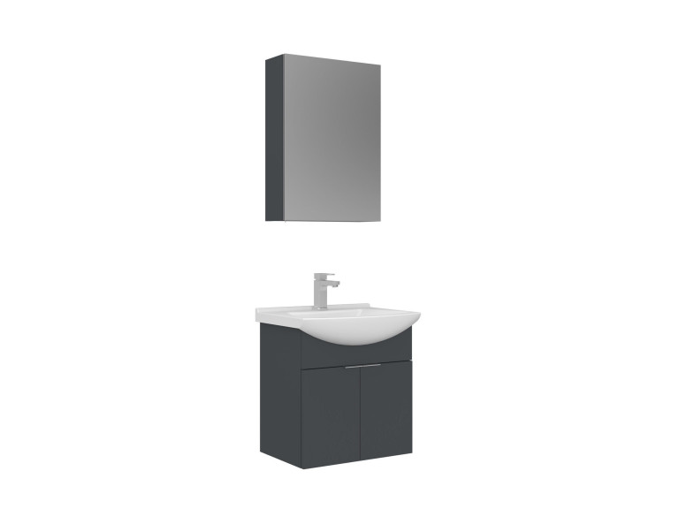 Ensemble Meuble Vasque avec Miroir (2 Pièces) "Purus 55" - 55 x 50 x 58 cm - Matte Anthracite