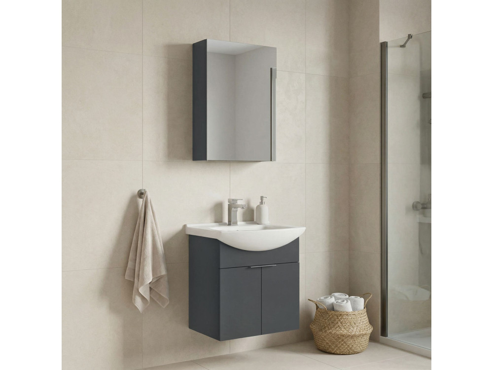 Ensemble Meuble Vasque avec Miroir (2 Pièces) "Purus 55" - 55 x 50 x 58 cm - Matte Anthracite