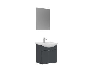 Ensemble Meuble Vasque avec Miroir (2 Pièces) "Purus 55" - 55 x 50 x 58 cm - Matte Anthracite