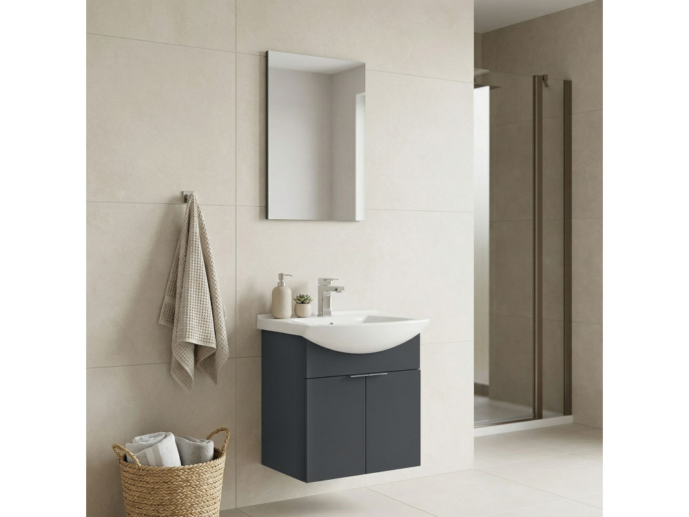 Ensemble Meuble Vasque avec Miroir (2 Pièces) "Purus 55" - 55 x 50 x 58 cm - Matte Anthracite